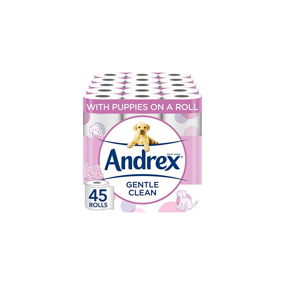 Andrex Gentle Clean Toilet Rolls - 45 Toilet Roll Pack - Bulk Buy Toilet Rolls - Gentle And Soft On Your Family's Skin - Dermatologically Tested