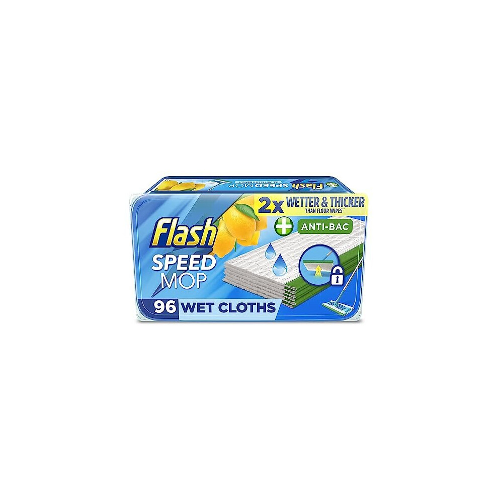 Flash Speedmop Wet Cloth Refills, Mop Refill Pads, Anti Bac Floor Cleaner, Lemon, 96 Wipes (24 X 4)