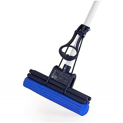 CleanAid OneTouch Easy Floor Mop Floor Sponge Mop With Telescopic Handle Inbuilt Wringer And