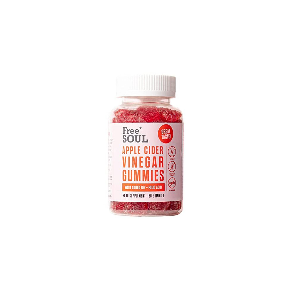 Free Soul Apple Cider Vinegar Gummies With The Mother 1000Mg Enhanced With Vitamin B12 & Folic Acid | 60 High Strength Acv Vegan Capsules With Pomegranate &