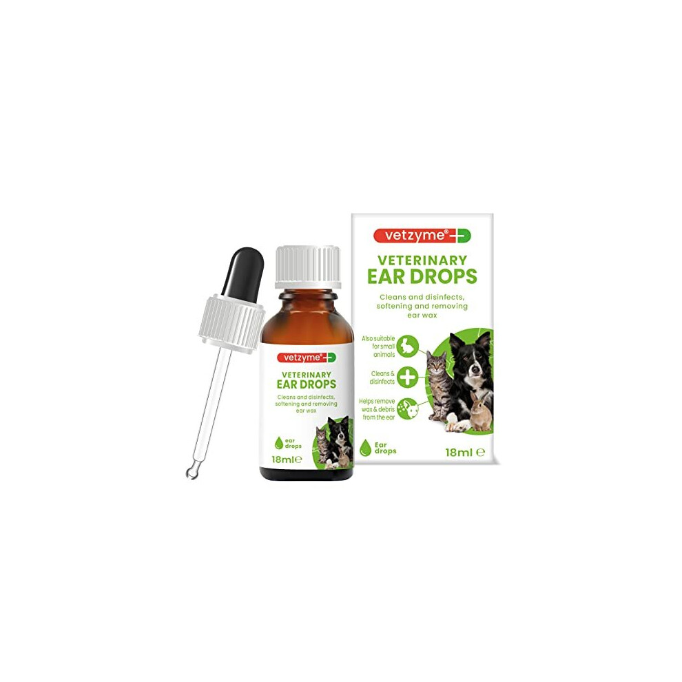 Vetzyme | Antibacterial Dog Ear Drops | Also Suitable for Cats & Small Pets | Fights Infection & Soothes Irritation (18 ml)