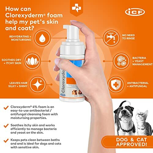 Clorexyderm 4 Foam Mousse Dry Shampoo for Dogs & Cats