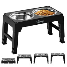 Toozey Raised Dog Bowl Height-Adjustable, Dog bowls with 2x 1200ml Stainless Steel Bowls, for Medium & Large Dogs, Non-Slip and No Spill (Black)