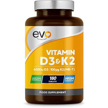 Vitamin D3 4000iu & Vitamin K2 100ug (MK7) |180 Vitamin D3 K2 Vegetarian Tablets | 1-A-Day | 6 Month Supply | High Strength D3 and K2 Vitamin |