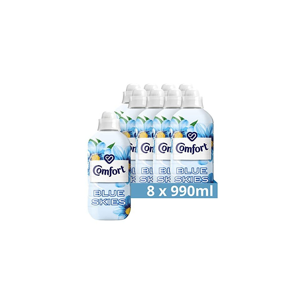 Comfort Blue Skies Fabric Conditioner pack of 8 (264 washes total) with Stay Fresh technology for 100 days of freshness + fragrance* 33 Wash 990 ml