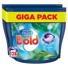 Bold All-in-1 PODS Washing Liquid Laundry Detergent Tablets / Capsules, 128 Washes (64 x 2), Ocean Escape, With Built-In Lenor Fabric Softener
