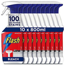 Flash Bleach Spray Multi Purpose Cleaner, 8 Litres (800 ml x 10), Stain & Grease Remover, Eucalyptus Scent