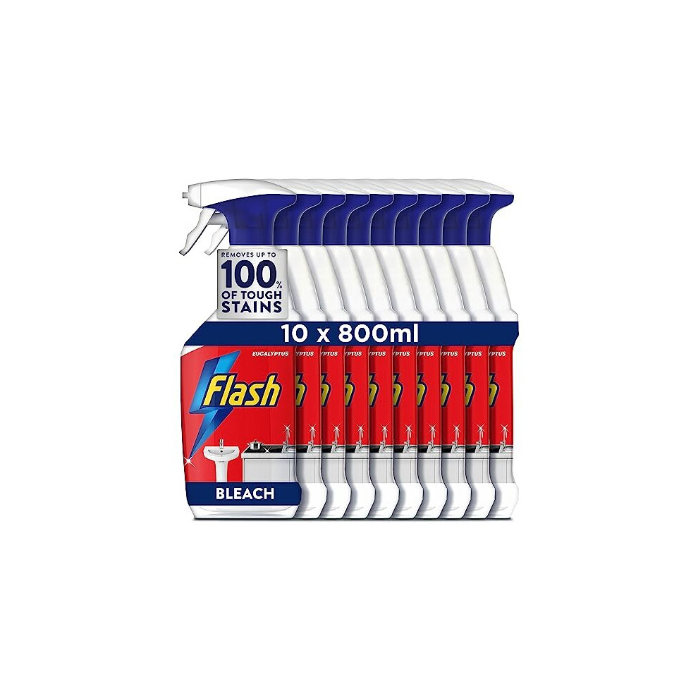 Flash Bleach Spray Multi Purpose Cleaner, 8 Litres (800 Ml X 10), Stain & Grease Remover, Eucalyptus Scent