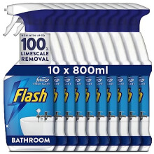 Flash Bathroom Cleaner Spray, 8 Litres (800 ml x 10), Limescale Remover & Long Lasting Shine With Febreze Freshness