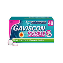 Gaviscon Double Action Mint Flavour Tablets for Heartburn and Indigestion - Sugar-free, Gluten-free, Protective Barrier, Fast Relief, Pack of 48
