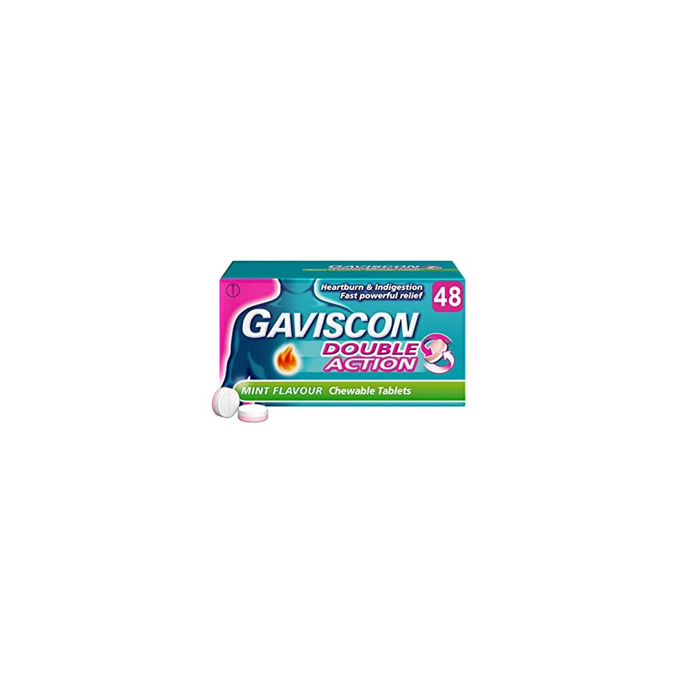 Gaviscon Heartburn and Indigestion Tablets, Double Action, Mint Flavour, Pack of 48