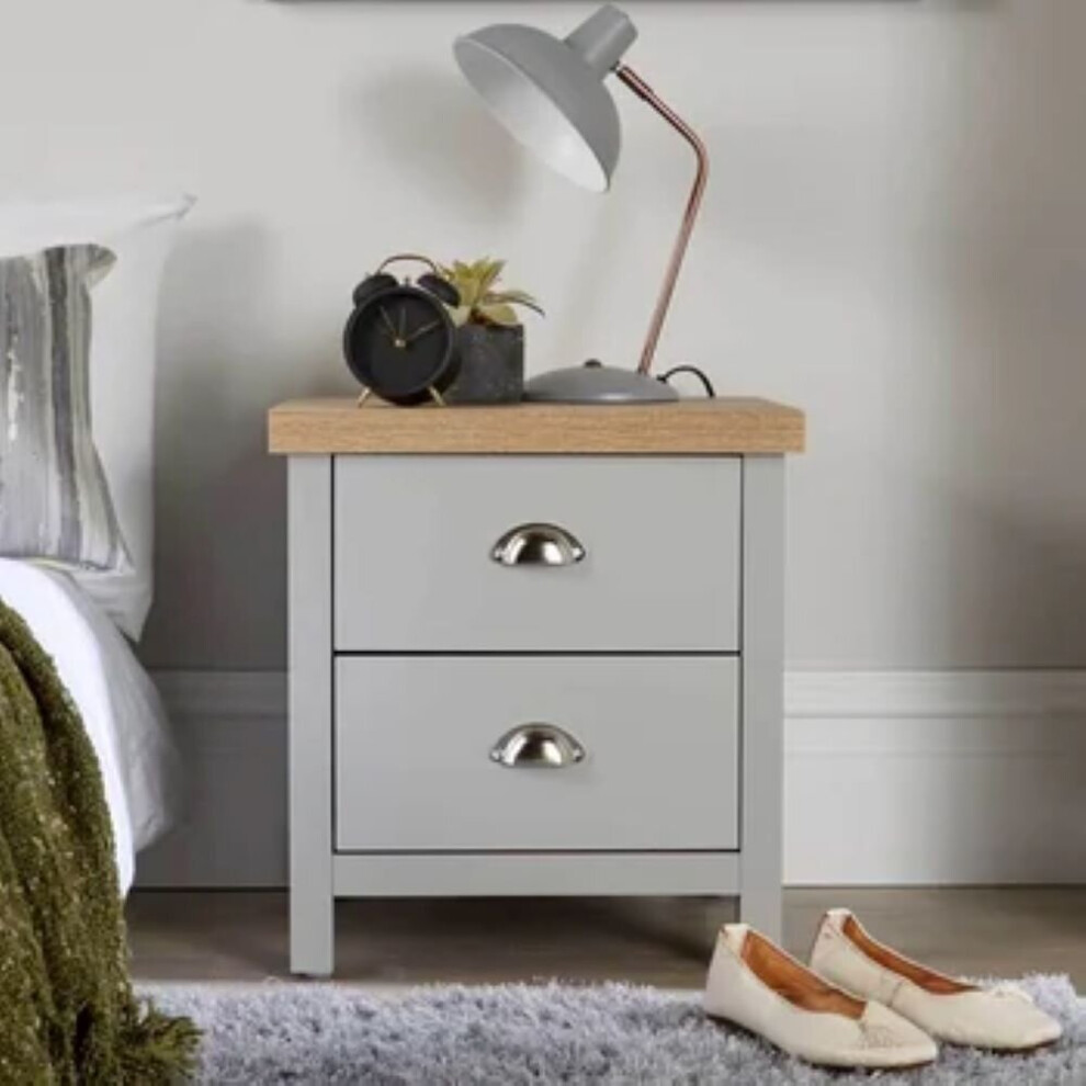 Bedside Table with 2 Drawer Nightstand Bedroom Furniture-Oak & Grey