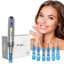 Dr. Pen Ultima M8S Wireless Microneedling Pen with 35-Piece Replacement Cartridges, USB-C, LED Screen, 6-Speed, Anti-Backflow Tips