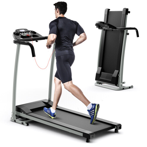 Multifunctional Folding Treadmill w/12 Preset Progs Cup Holder& Wheels