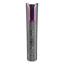 (Gray) Automatic Hair Curler Cordless Curling Rotating Wand With Lcd Display For Styling