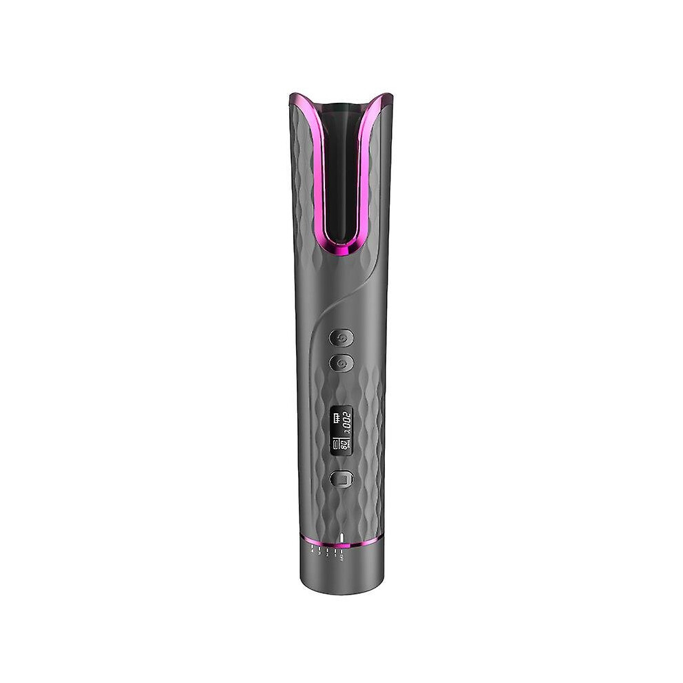 Gray (Gray) Automatic Hair Curler Cordless Curling Rotating Wand With Lcd Display For Styling