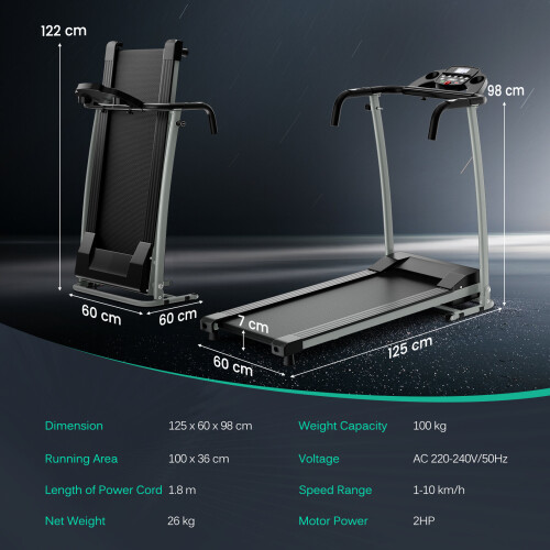 Casart Multifunctional Folding Treadmill w/12 Preset Progs Cup Holder& Wheels 1