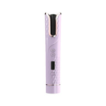 (Purple) Automatic Hair Curler Cordless Curling Rotating Wand With Lcd Display For Styling