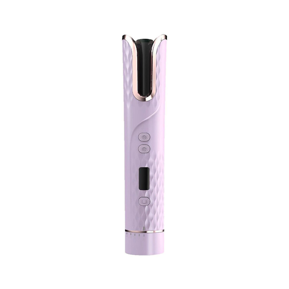 (Purple) Automatic Hair Curler Cordless Curling Rotating Wand With Lcd Display For Styling