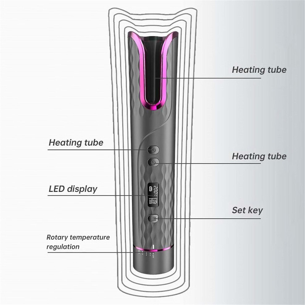 White (White) Automatic Hair Curler Cordless Curling Rotating Wand With Lcd Display For Styling