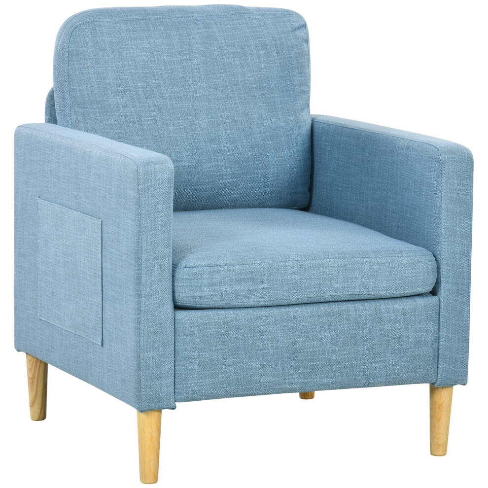 HOMCOM Modern Armchair Upholstered Accent Chair for Bedroom Home Office  Blue