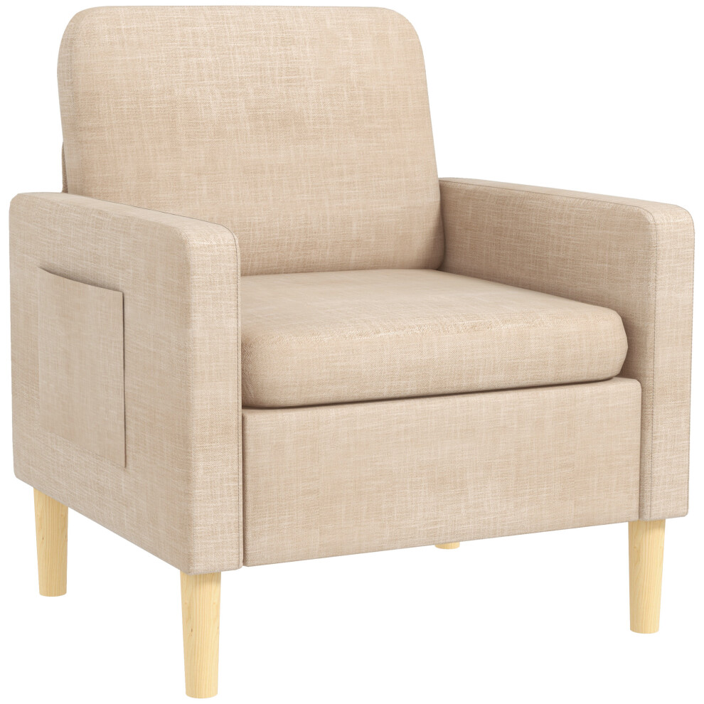 HOMCOM Modern Armchair Upholstered Accent Chair for Bedroom Home Office Beige