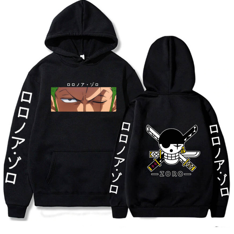 (L, Black3) One Piece Anime Hoodie Roronoa Zoro Print Funy Pullover Long Sleeve Loose