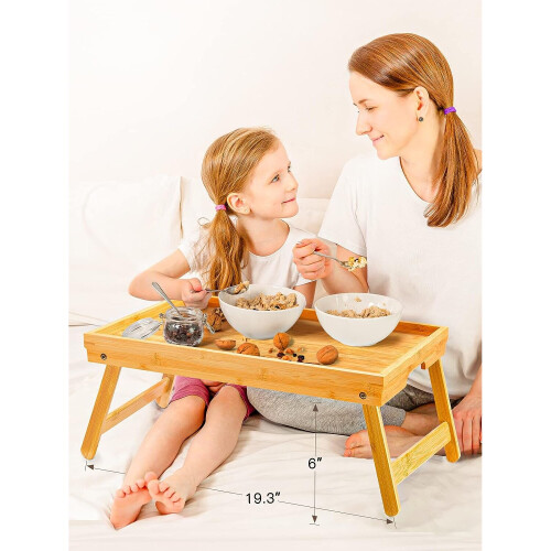 Bamboo Bed Tray Foldable Legs, Breakfast Tray for Sofa Desk Snack Tray 1