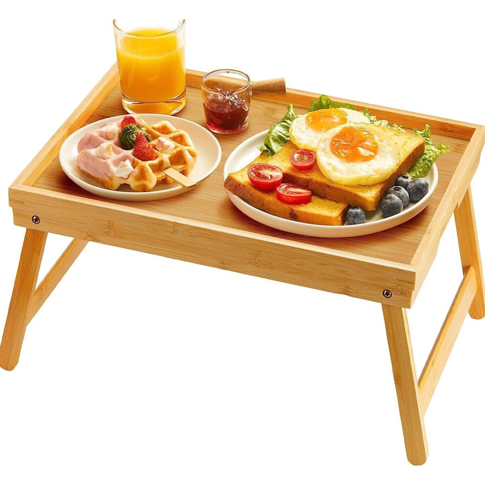 Pipishell Unique Bamboo Bed Tray Foldable Legs, Breakfast Tray For Sofa Desk Snack Tray
