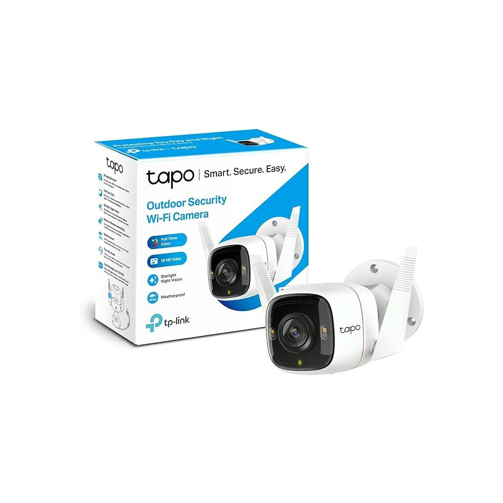 (White) TP-Link Tapo 2K QHD Outdoor Security Camera, IP66 Weatherproof, Motion Detection, Built-in Siren, 4MP,(Tapo C320WS)