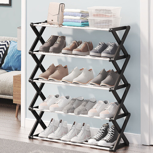 Living And Home (5 Tiers) Foldable Multi-Tier Metal Shoe Rack
