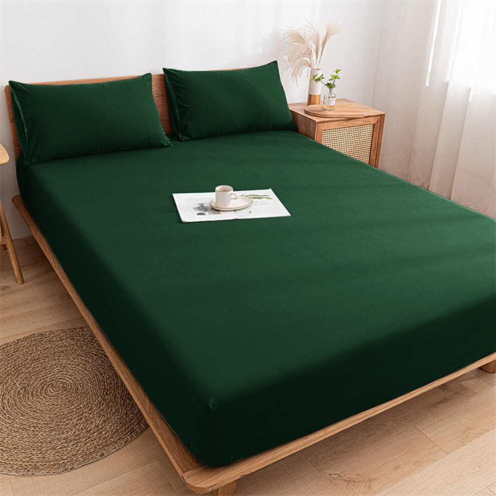 (Emerald , King (152 x 200 cm)) Fitted Sheet Bed Sheets Extra Deep 25CM Single Double King Sizes