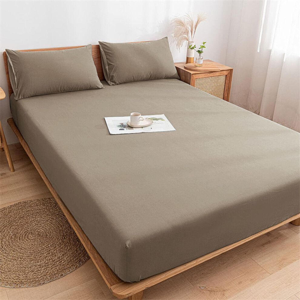 (Beige, Super King (180 x 200 cm)) Fitted Sheet Bed Sheets Extra Deep 25CM Single Double King Sizes