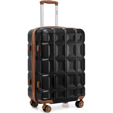 (24 inch) Suitcase Lightweight ABS Hard Shell Luggage with TSA Lock 4 Spinner Wheels-Black/Brown