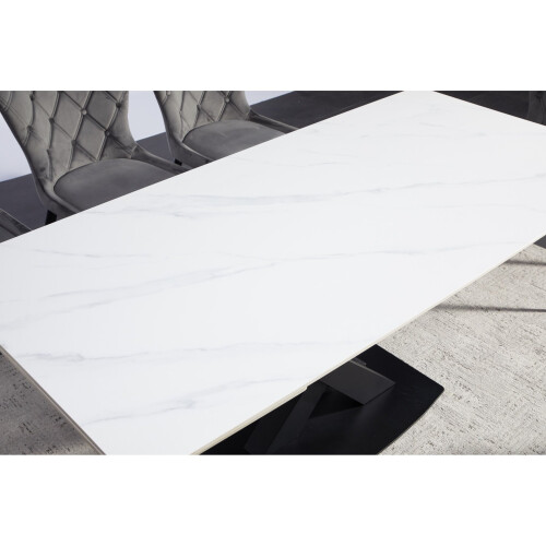 white matt ceramic dining table with premium grey chairs 2