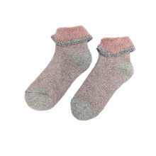 Childrens Cuffed Bed Socks Wool Blend Girl's UK 10-13 Pink Grey Stripe