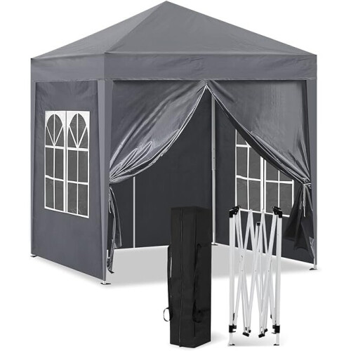 (Grey, 3x3m) Pop Up Gazebo Outdoor Canopy Marquee Garden Tent with 4 ...