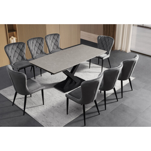 grey matt ceramic dining table with premium grey chairs 2