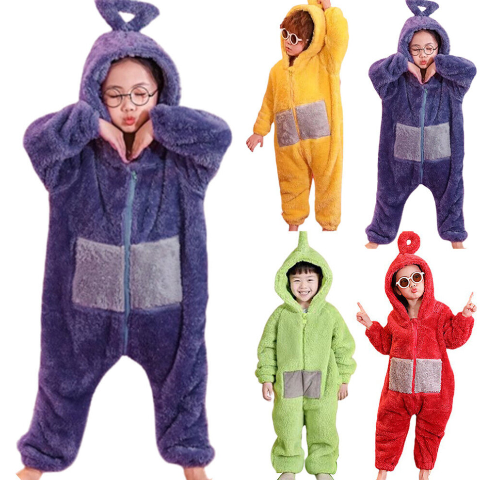 (Red, 13-14Years) Teletubbies Winter Warm Fluffy Jumpsuit Sleepwear Kids Christmas Party Nightwear Long Sleeve Pyjamas