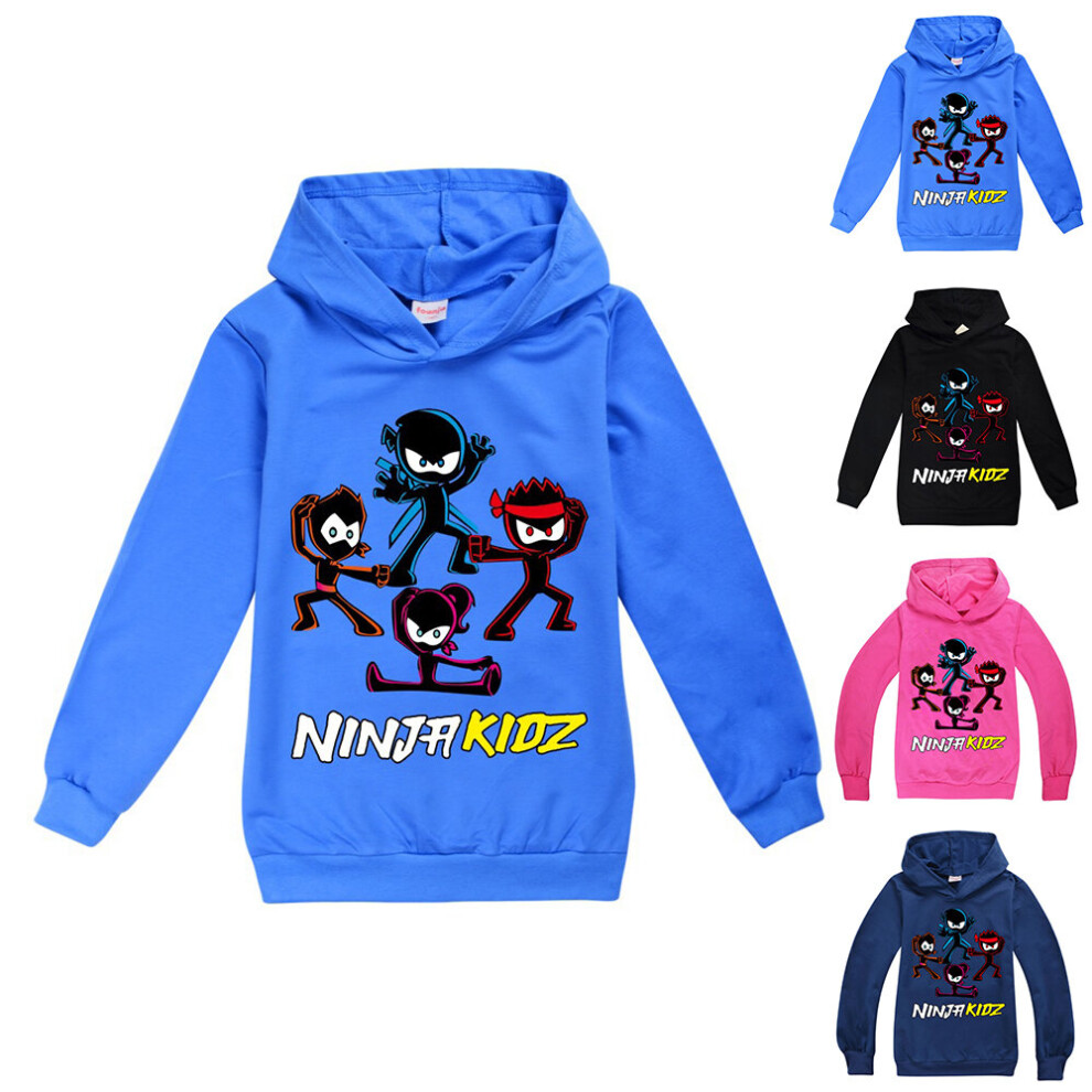 (Deep Blue, 7-8Years) Ninja KIDZ Printed Kids Boys Hoodies Long Sleeve Hooded Sweatshirt Pullover Winter Tops