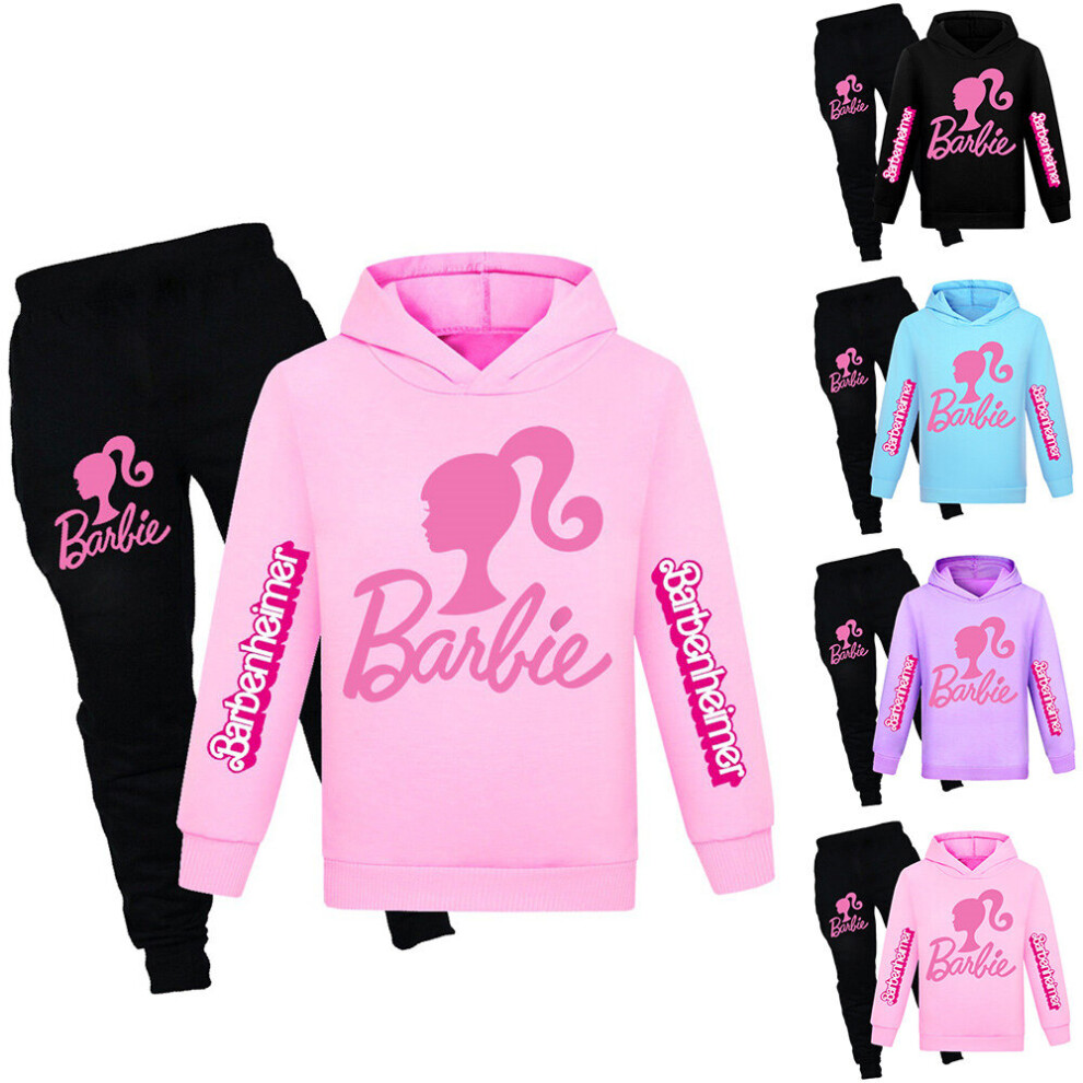 (Black, 9-10Years) Kids Boys Girls Barbie the Movie Tracksuit Set Hoodie Sweatshirt Tops + Jogger Pants Winter Outfit