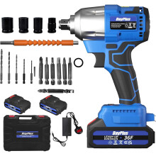 (Blue with 2 Batteries) 21V Impact Wrench Power Brushless Impact Driver 300-650Nm with Battery Makita Compatible