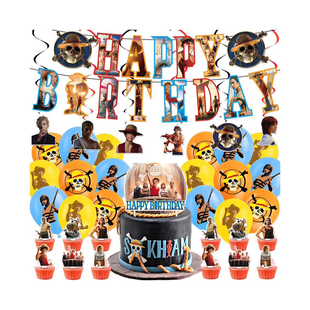 Lifan (5-Piece Set) King Of Thieves Live Action Party Decoration One Piece Pull Flag Insert Balloon Birthday Party Set