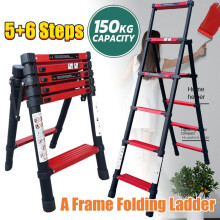 Multi-Purpose Aluminium A-frame Folding 5+6 Steps Extendable Ladder UK