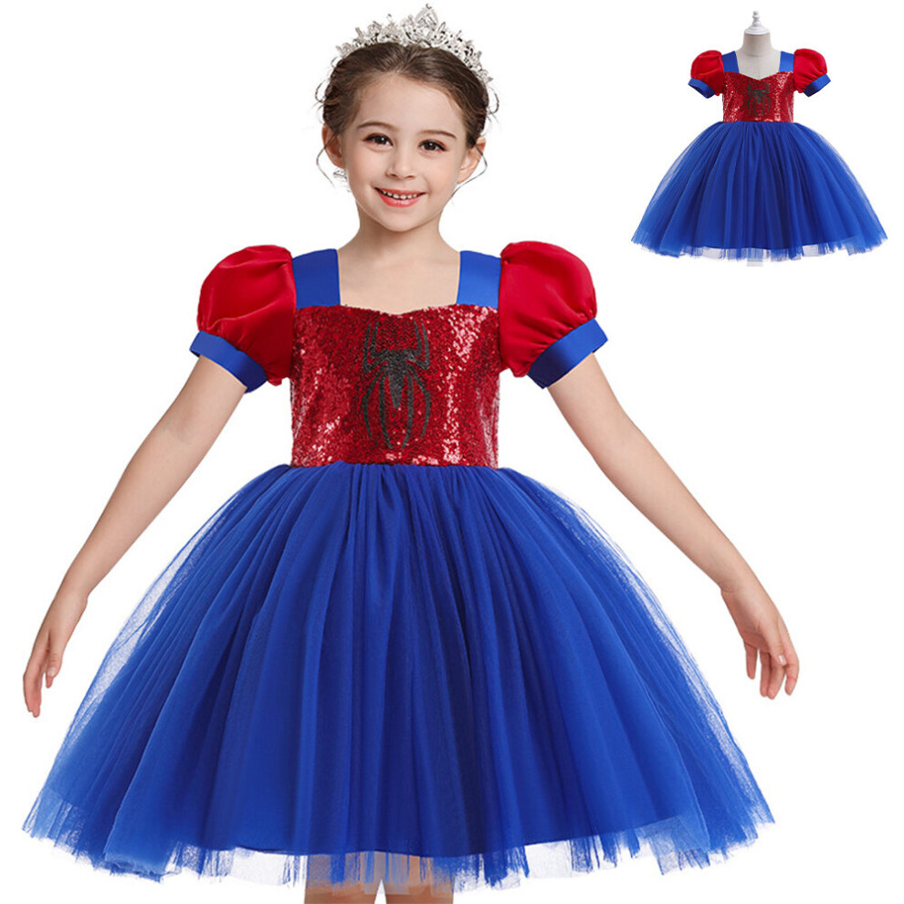 (4-5Years) Halloween Spiderman Kids Girls Tulle Tutu Princess Cosplay Dresses Carnival Party Fancy Dress Up
