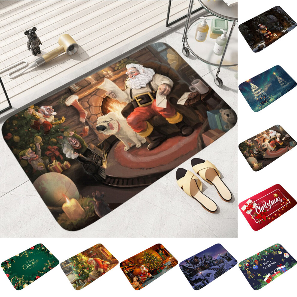 Christmas Doormat Absorbent Non Slip Bath Floor Mats Kitchen Square Indoor Decor