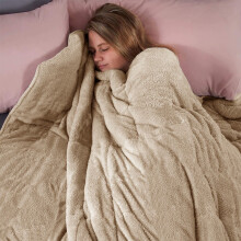 (Beige, Double) Moonlight Bedding Large Mink Blanket Multi-use Pet Fleece Throw
