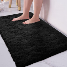 (Black, 50X80 CM) Shaggy Non Slip Rugs Living Room Area Carpet Mat