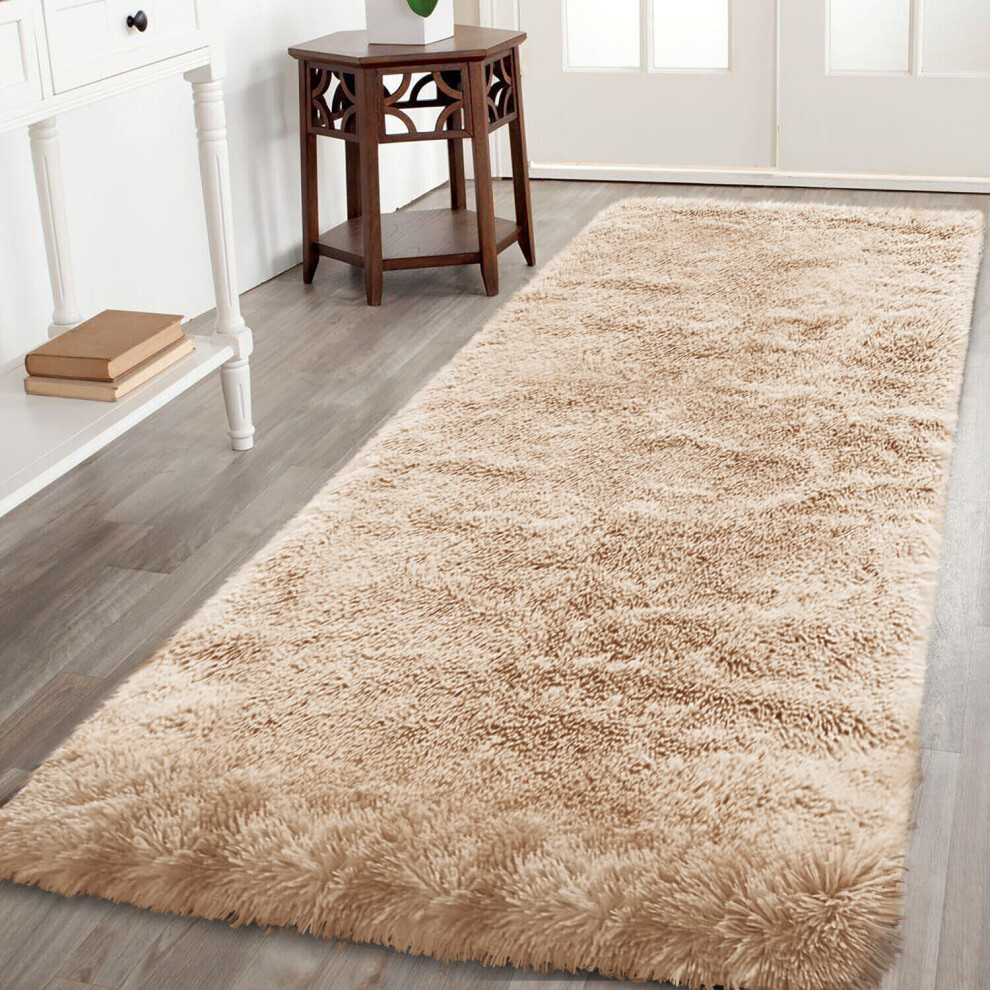 (Beige, 60X220 CM RUNNER RUG) Non-Slip Rugs Shaggy Area Rug Runner Carpet Mat