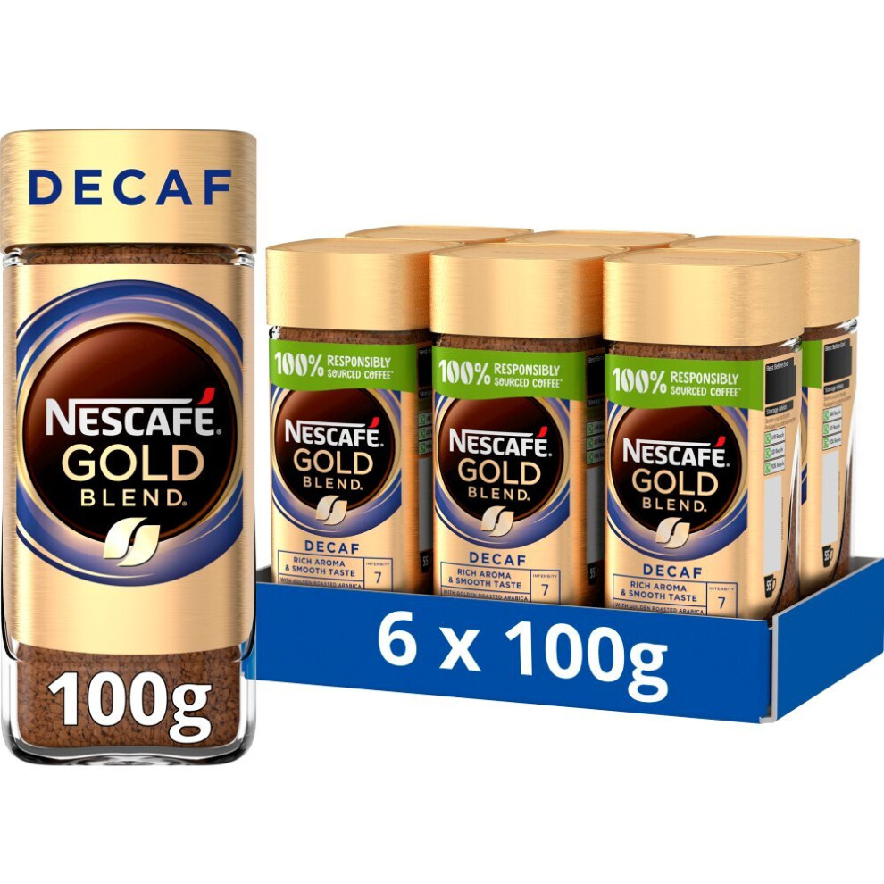 Nescafé Gold Blend Decaf Instant Coffee 100g (Pack of 6) - Rich Aroma, Smooth Taste, Golden Roasted Arabica, Intensity 7-image-OPC-PCDDDCR-NEW